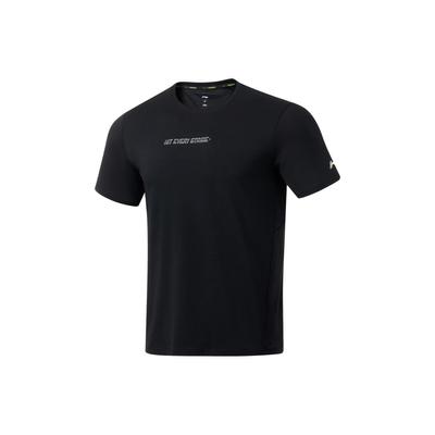 Li Ning Running Series Solid Color Letter Print Reflective Quick-Dry Breathable Short Sleeve T-Shirt Men Tops Black ATST081-1