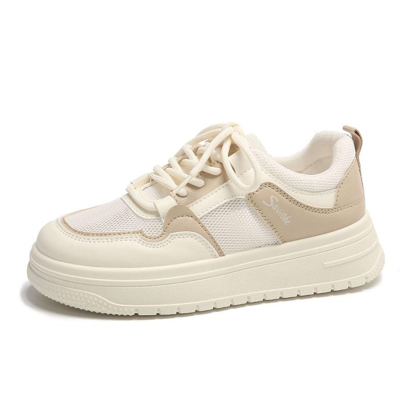 Womens Casual Sports Shoes 2026 New Spring Summer Style Thick Sole Board Shoes Breathable Artificial Flat Shoes White Sneakers