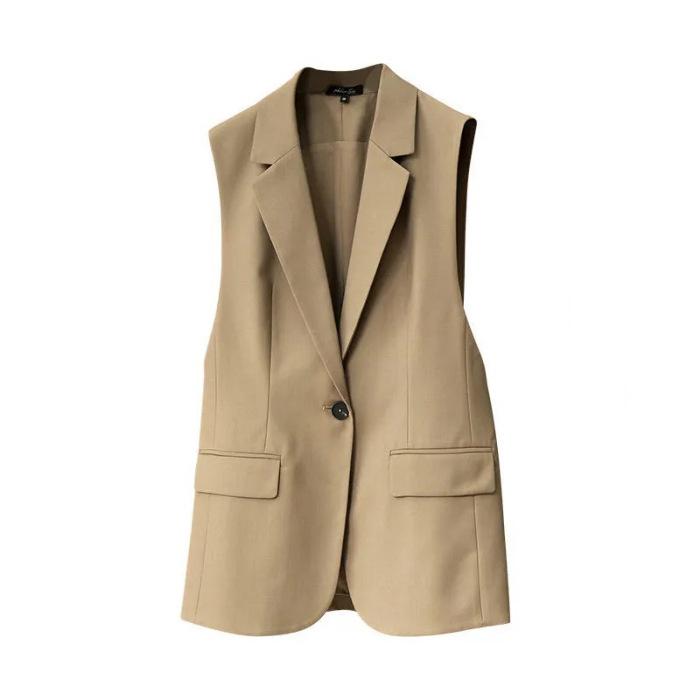 Elegante Fashionável Minimalista Estiloso Roupa Exterior Feminina Tendência Estilo Coreano Blazer Conjunto Colete Fibra de Poliéster