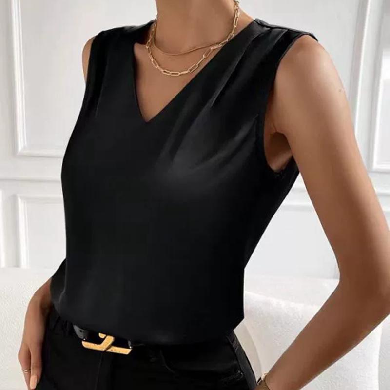 Women's V-neck Satin Vest Casual Sleeveless Shirt