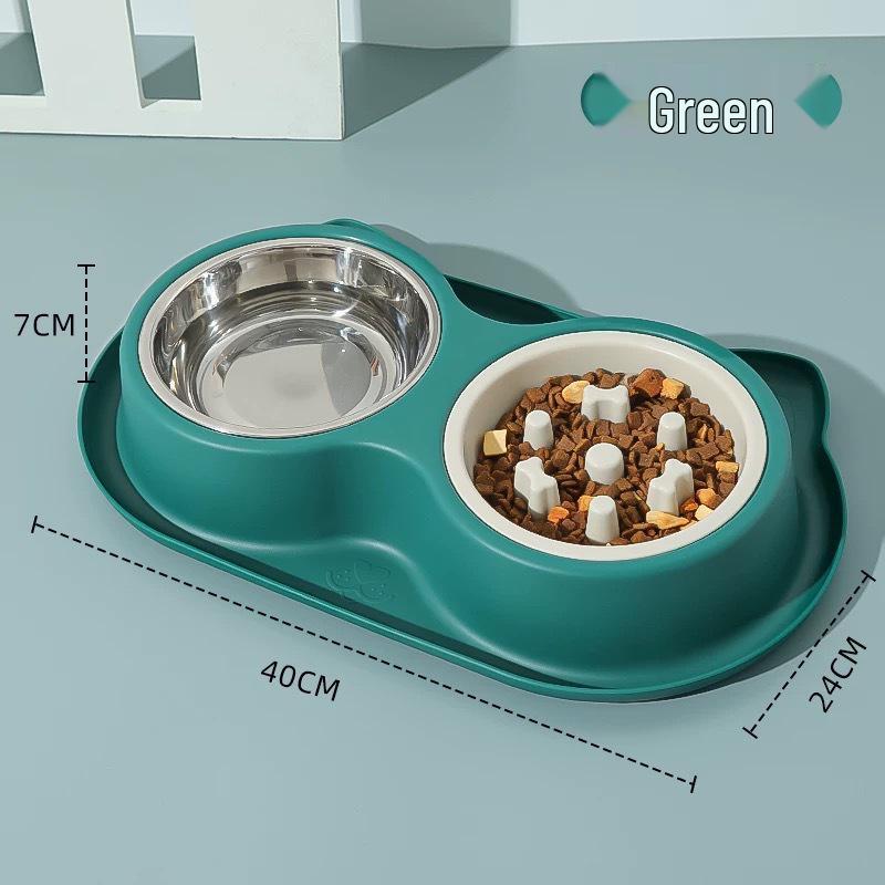 Pet Double Bowl: Stainless Steel Slow Feeder & Water Dispenser for Cats and Dogs