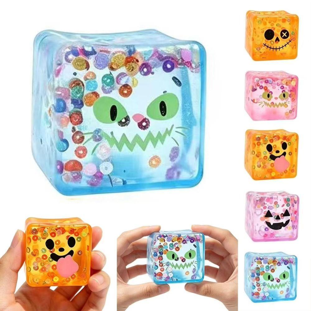 Cartoon Face Squishy Toy Transparent Design Fidget Toy Funny Face Ice Cube Toy Desk Decor