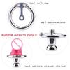 Negative Chastity Lock with Pink Dildo for Men New Creative Combination Cock Cage Stainless Steel Penis Rings BDSM Sex Toys