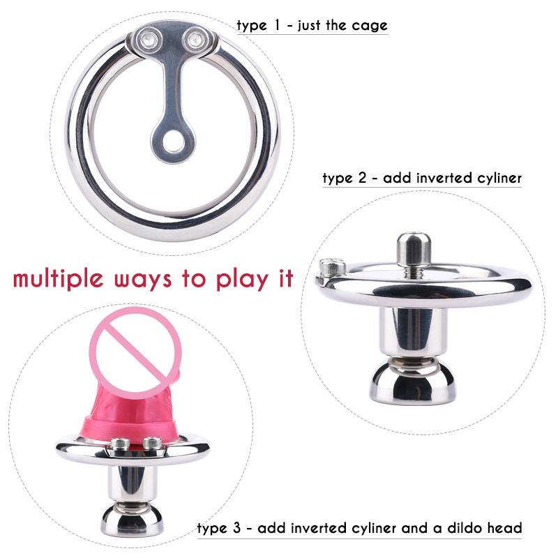 Negative Chastity Lock with Pink Dildo for Men New Creative Combination Cock Cage Stainless Steel Penis Rings BDSM Sex Toys