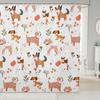Cartoon Husky Shower Curtains,Cute Dog Animal Kawaii Family Puppy Pet Bath Curtain,Boho Floral Leaves White Waterproof Fabric