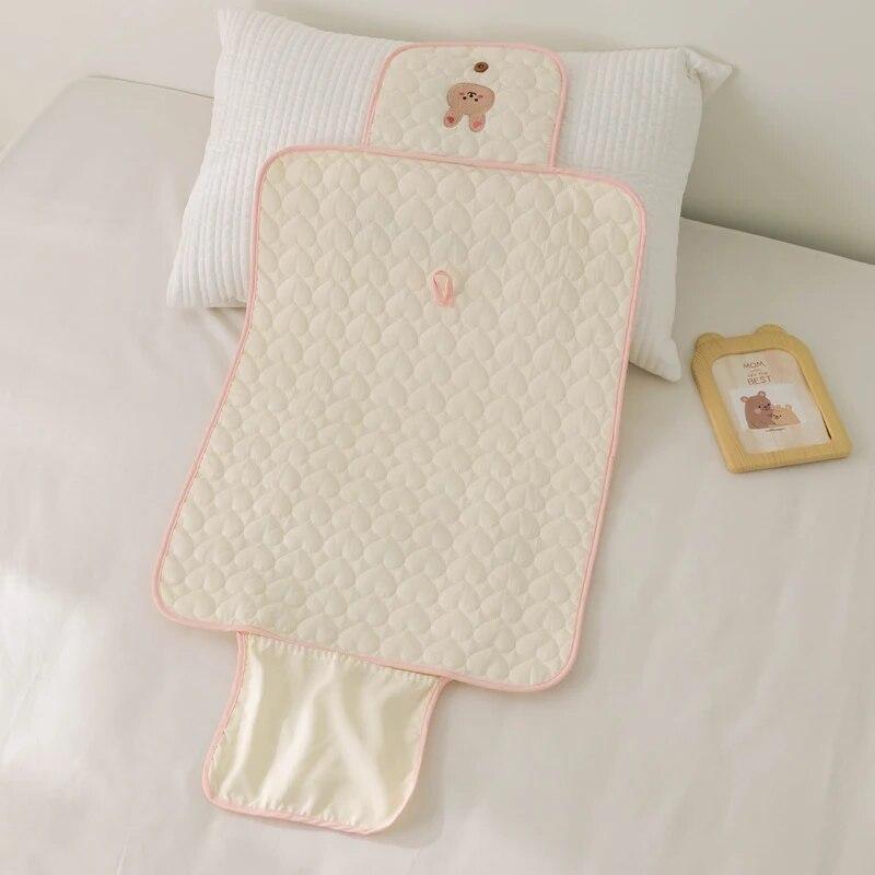 Baby Diaper Pad Folding Newborn Changing Pads Covers Cotton Waterproof Bear Bunny Baby Changing Padding for Crib Baby Strolller Portable 50*70Cm