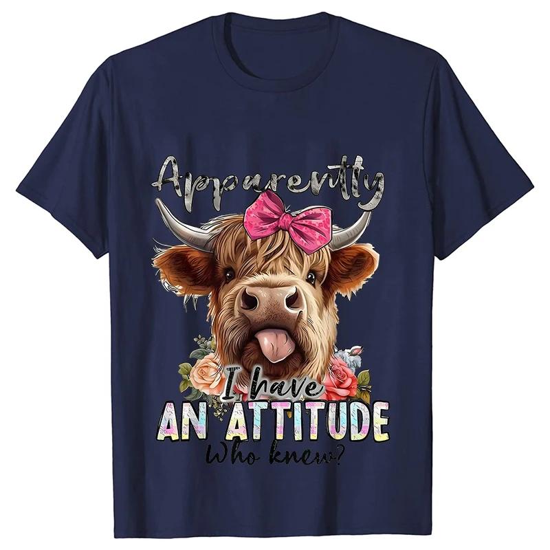 Highland Cow Print T-Shirts for Women Attitude Design Female Tshirts Short Sleeve O-neck T Shirt Funny Cartoon Clothes Women