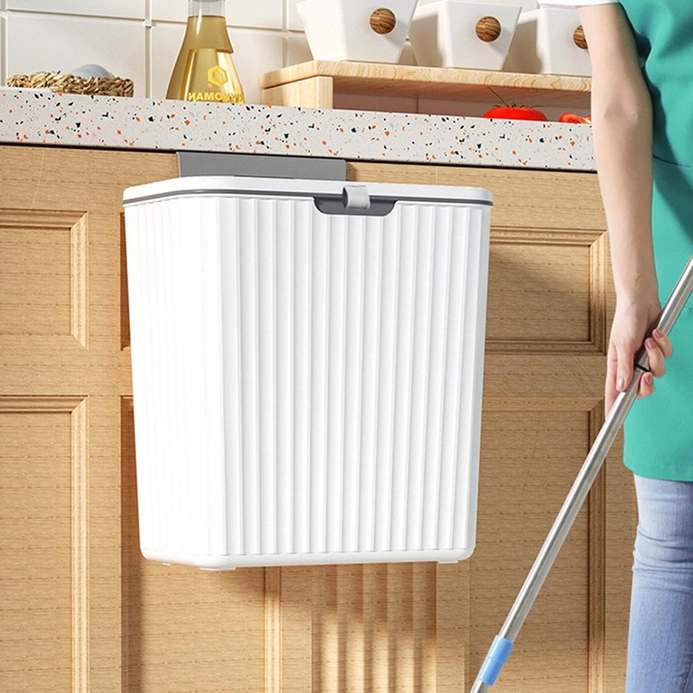 

Good-1 Piece Kitchen Trash Can Large Capacity Garbage Cans With Lid Hanging Trash Bin For Bathroom Cabinet 7L