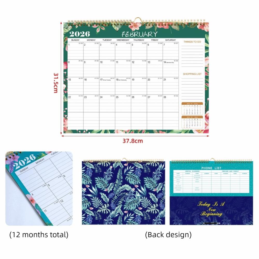 English Version 2026 Wall Calendar Large Date Blocks Wall Calendar Hanging Planner  Monthly Hanging