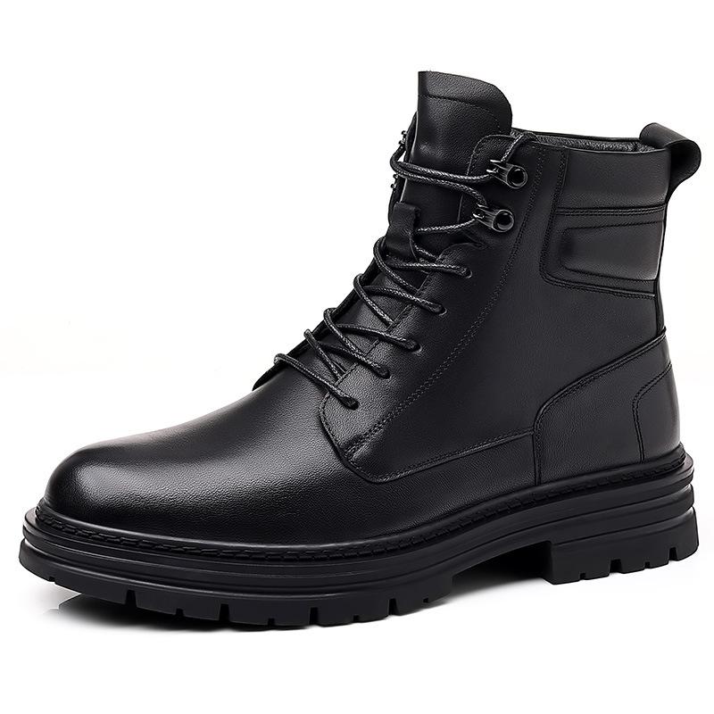 Top Layer Cowhide Men's Martin Boots, Genuine Leather Winter New Men's Leather Boots with Fleece, Warm Workwear Style Men's Boots