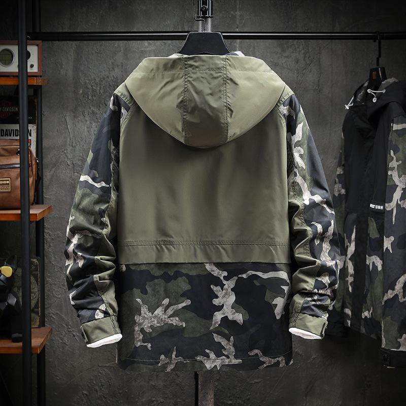 Jaqueta Bomber Masculina Moda Casual Jaqueta de Acampamento Casaco Corta-vento com Capuz à Prova de Vento Casacos Masculinos Tamanho Grande Roupa Exterior 4XL