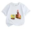 Kids Boys Girls 100% Cotton Crew Neck Short Sleeve T-Shirt, Cute Cartoon Sponge Star Character Print Casual Soft Breathable Tee for Children Daily Wea