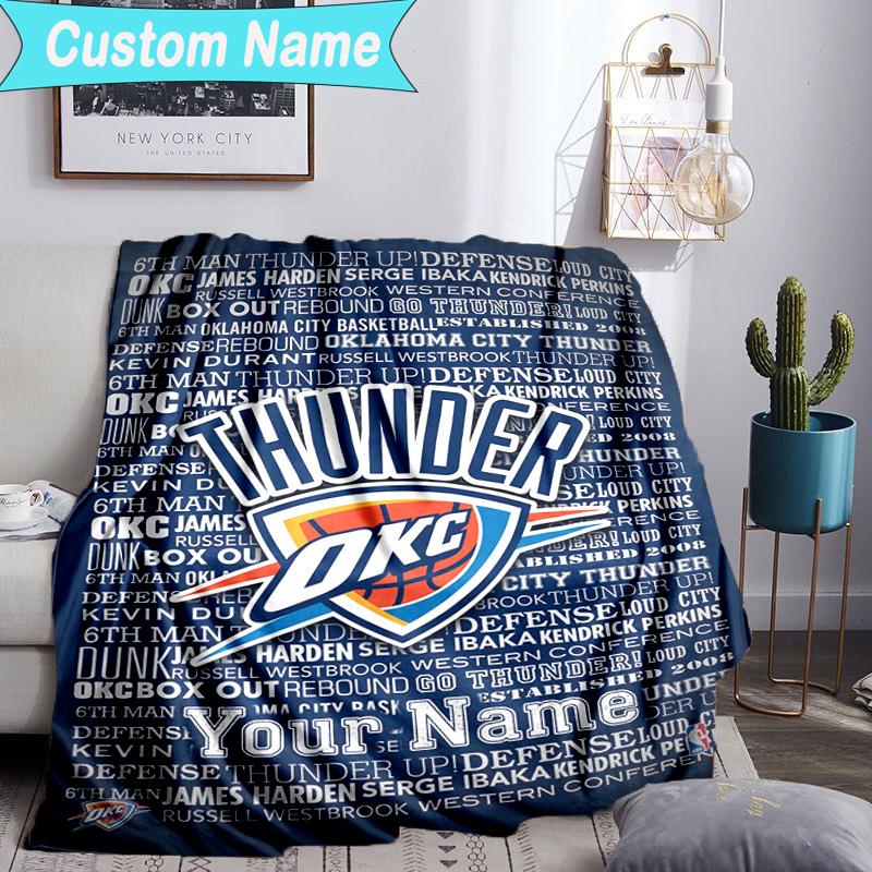 Custom Name Blanket Thunder OKC Basketball Blanket Bedding Blanket for Travel, Camping, Living Rooms, Offices, Sofas, Fan Christmas Gift