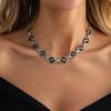 Charm Metal Chain Bracelet Inlaid Gemstone Silver Ring Fashion Black Rhinestone Necklace Bride
