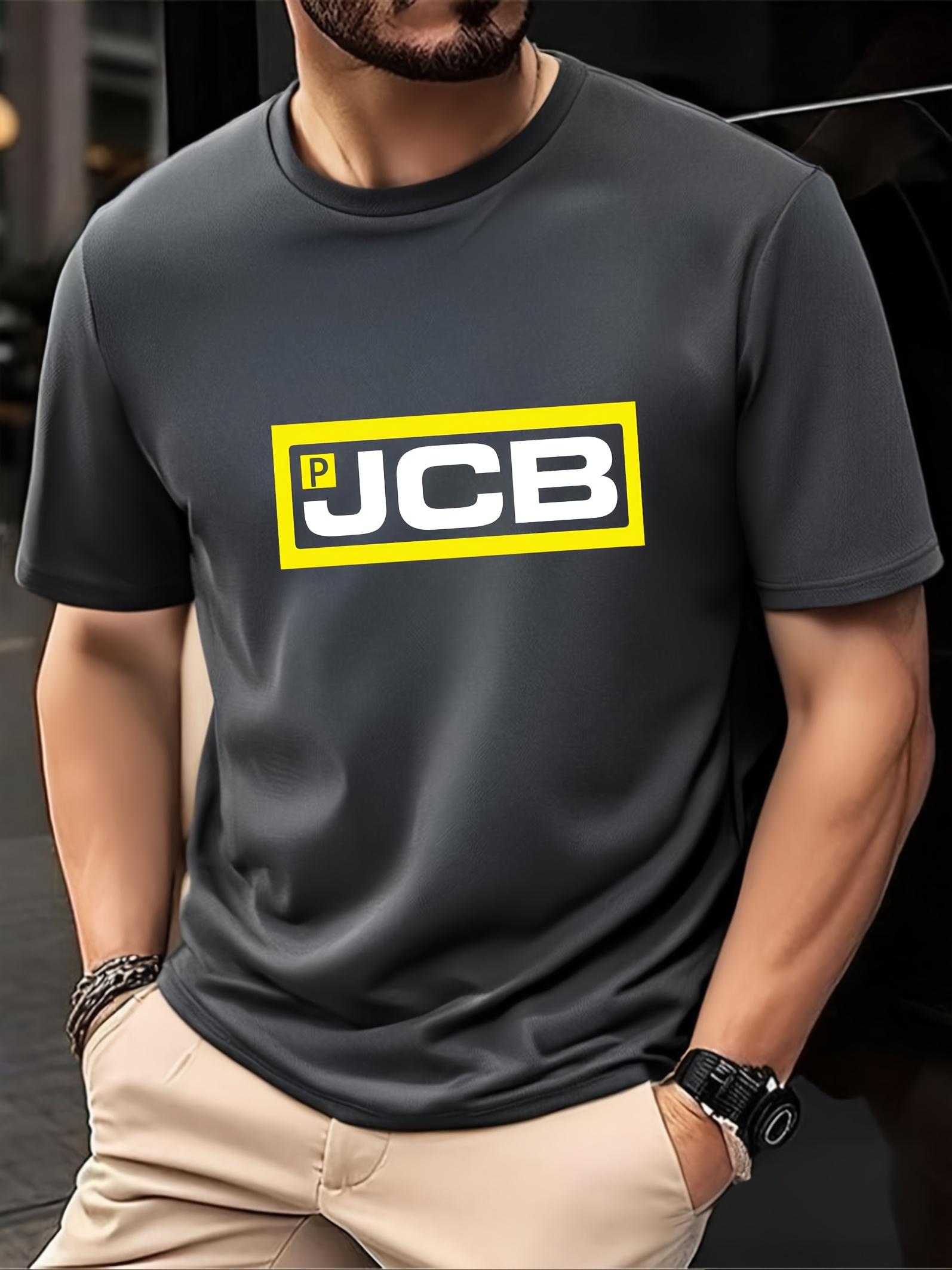 JCB Graphic T-shirt - Navy Blue Casual Short Sleeve Tee with Bold Yellow & Black Print L