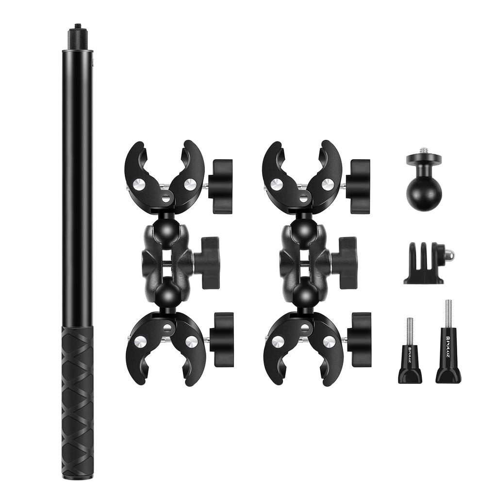 PULUZ Bike Camera Mount 150cm Extended Selfie Stick with Quick Release and Two Sturdy Double Clamps for Stable Compatible with Action Ace GoPro HERO12
