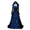 European and American Fashion Hot-Selling Evening Gown, Medieval-Style Hooded Flared Dress, Printed Retro Artistic Long-Sleeve Tie-Waist Dress