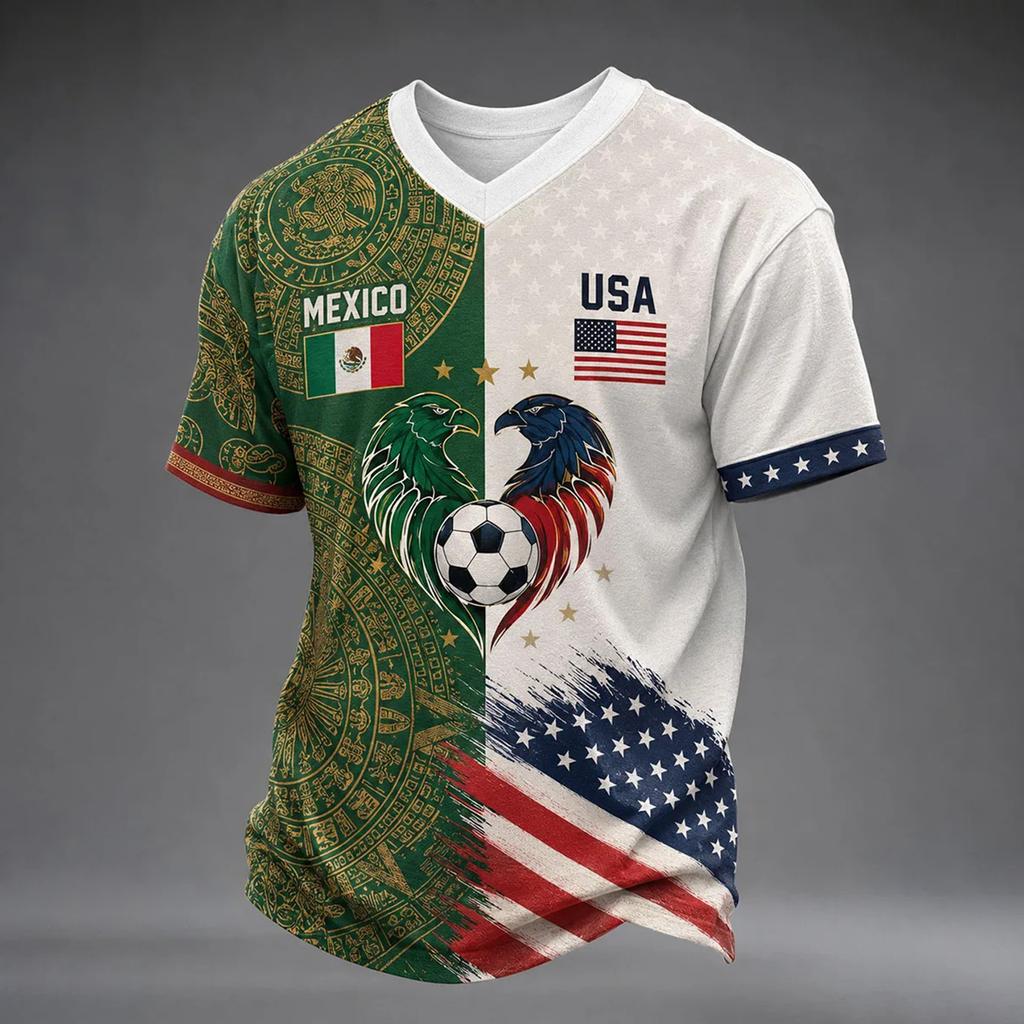Men's Football Printed Round Neck T-Shirt for Sports Fans