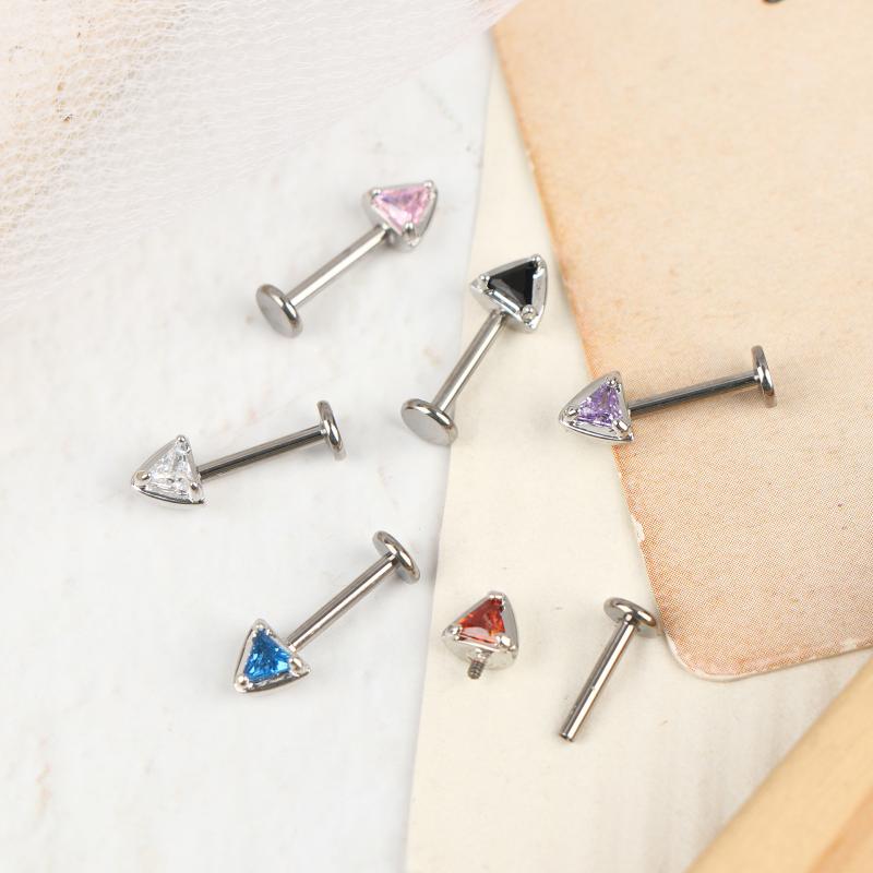 G23 Titanium Inlaid Zircon Cat Ear Shaped Ear Bone Stud Lip Stud Internal Thread Piercing Jewelry
