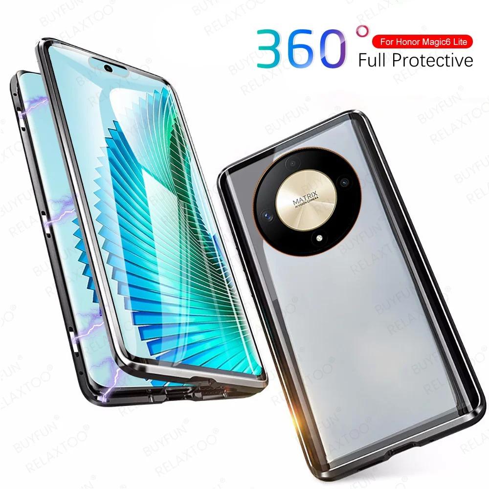 Capa Metálica Magnética Para Huawei Honor X9b X9a X9c 5G X40 X50 X60 Pro Capa de Vidro Temperado de Dupla Face