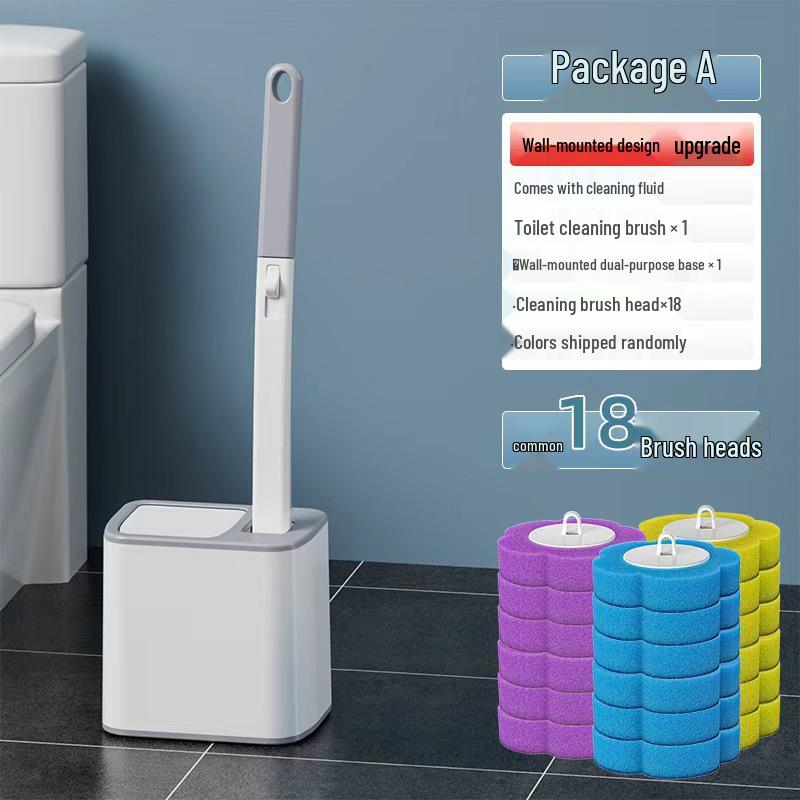 Disposable Antibacterial Toilet Brush Set with Replacement Heads