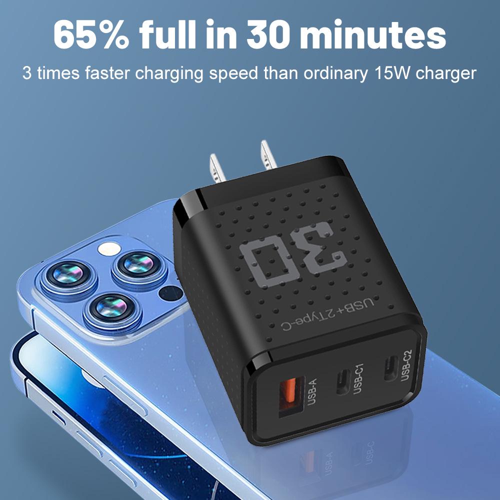 2.4A Dual PD+USB Charger: US/EU/UK Travel Adapter