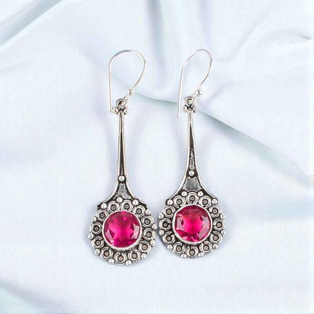 

Драгоценный камень Розовый Турмалин Ювелирные изделия из стерлингового серебра 925 пробы Ручной работы Серьги 2.52 EE-77-13