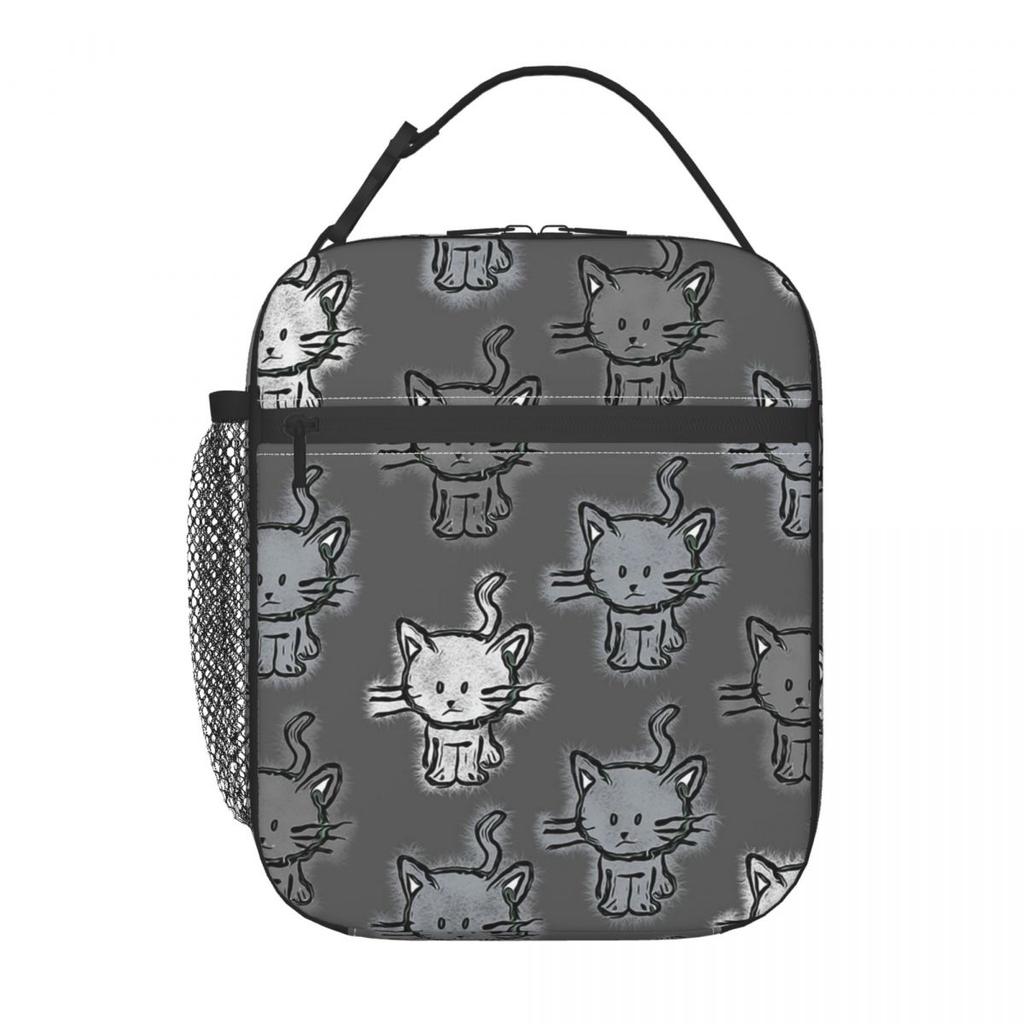 Cartoon Graues Kätzchen Muster Isolierte Lunchtasche für Damen Kinder Auslaufsichere Lebensmittelboxen Thermische Lunchbox Tragetasche
