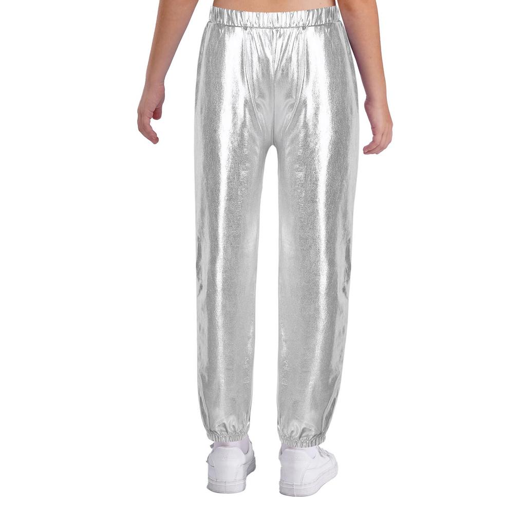 Kinder Mädchen Shiny Metallic Dance Hosen Elastische Hohe Taille Hip Hop Hosen Streetwear Dancewear