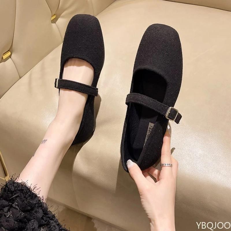 Ladies Retro suede Shoes Square toe buckle flat shoe Mary Jane Elegant Women's Shoes Casual comfortable flats Zapatos Mujer