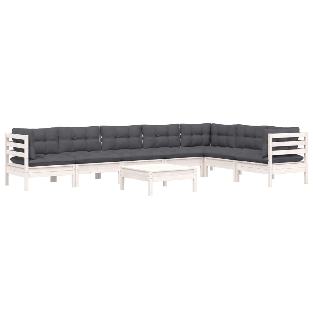 8 Piece Garden Lounge Set with Cushions White Solid Pine Wood