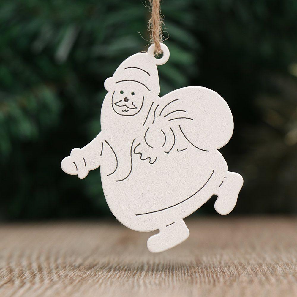 Wood Crafts Drop Pendant Christmas Tree Decoration Xmas Hanging Wooden Ornaments Santa/Elk/Angel