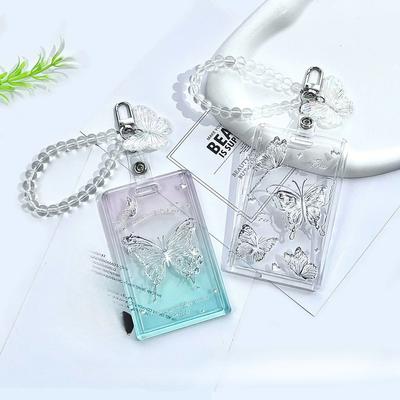 Aesthetic Clear Butterfly Relief Id Card Holder Office Student Subway Bus Meal Card Case Girl Kpop PhotoCard Holder Keychain