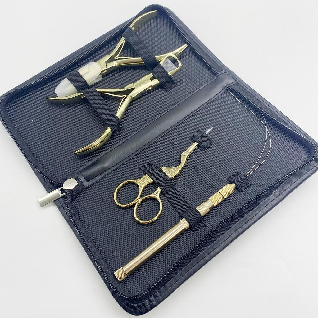 Black Color Hair Extension Tools Kit with Micro Beads Closer Plier Loop Threader Scissors Weaving Needles and Clips