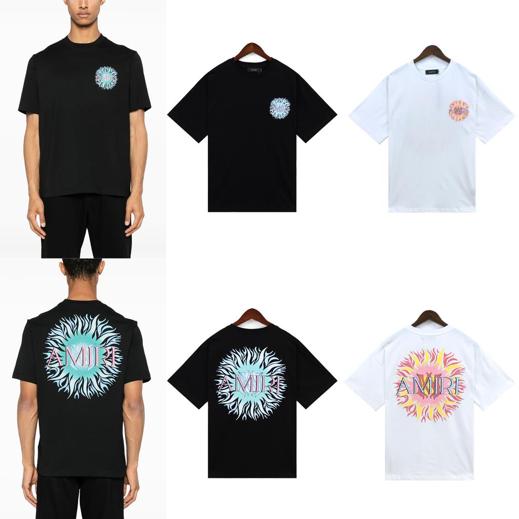 2208 Amiri 2025 Summer New Men's and Women's Loose High Quality Cotton Plus Size T-shirt Couple T-Shirt Sun pattern print