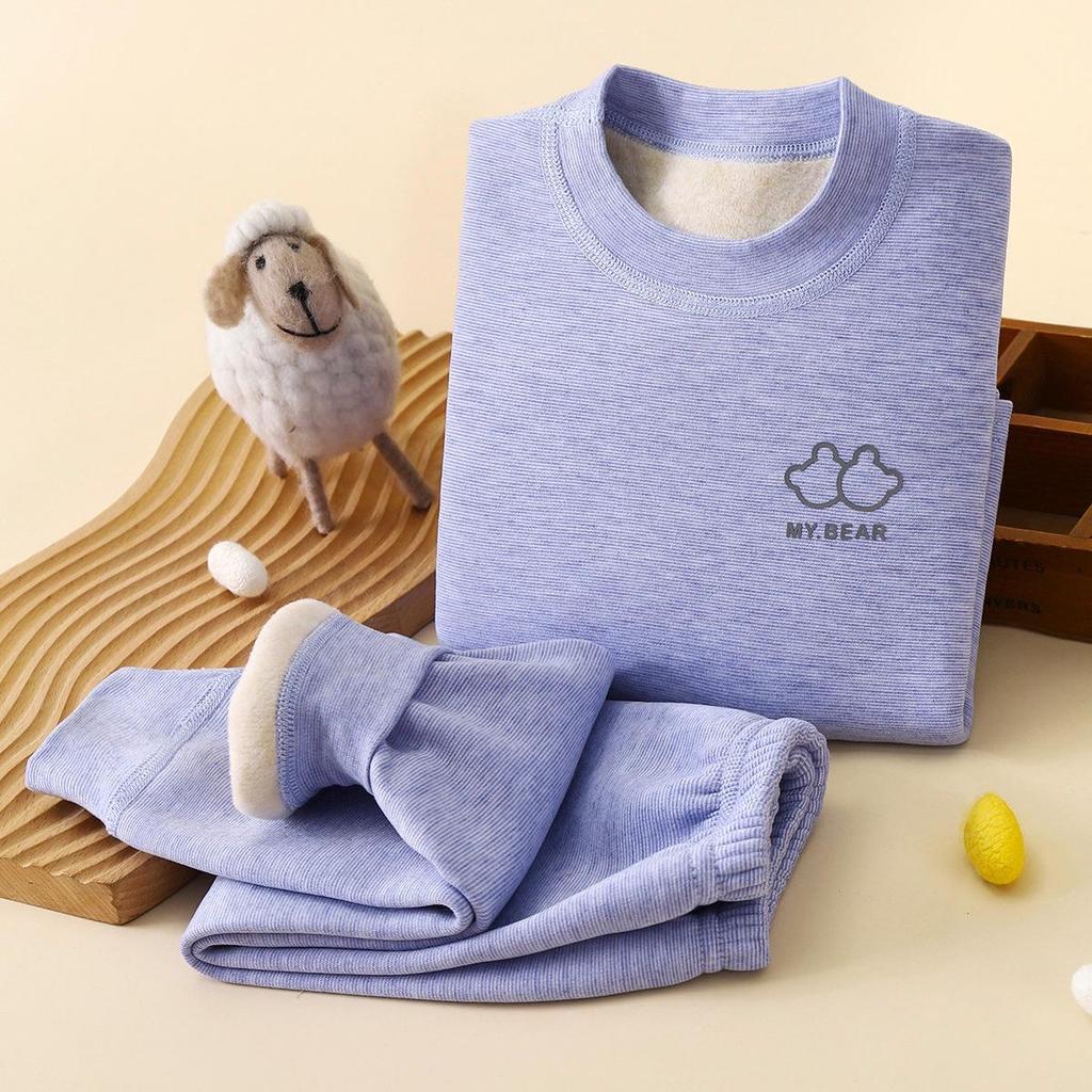 Koala Fleece Seamless Kids' Warm Suit: Brushed Thick Underwear for Autumn & Winter