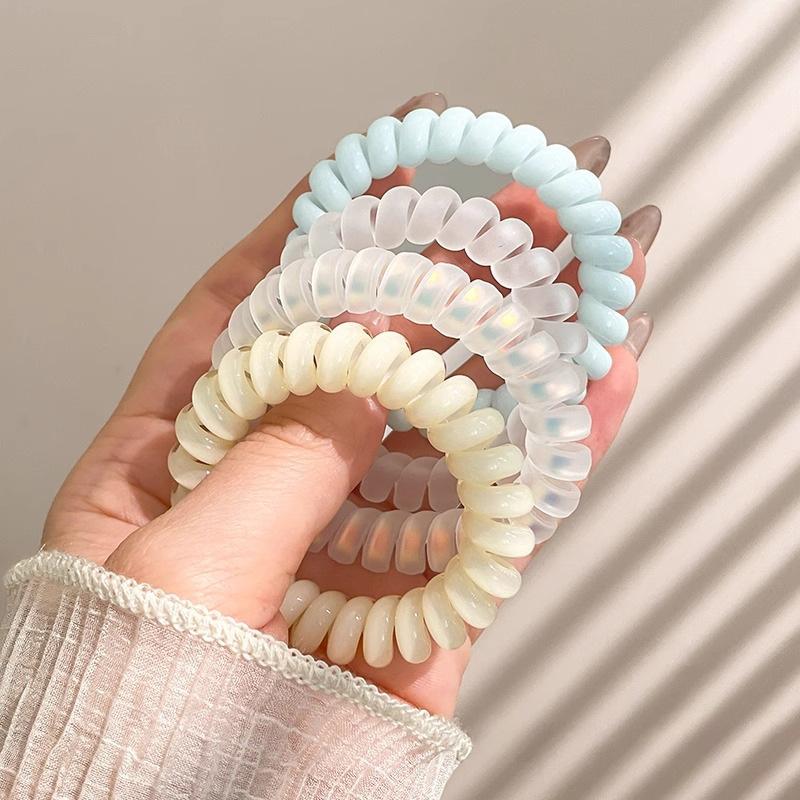 4PCS/Set Solid Color Telephone Wire Elastic Hair Bands Women Girls Cord Rubber Band Stretch Hair Accessories Headband Gum Holder