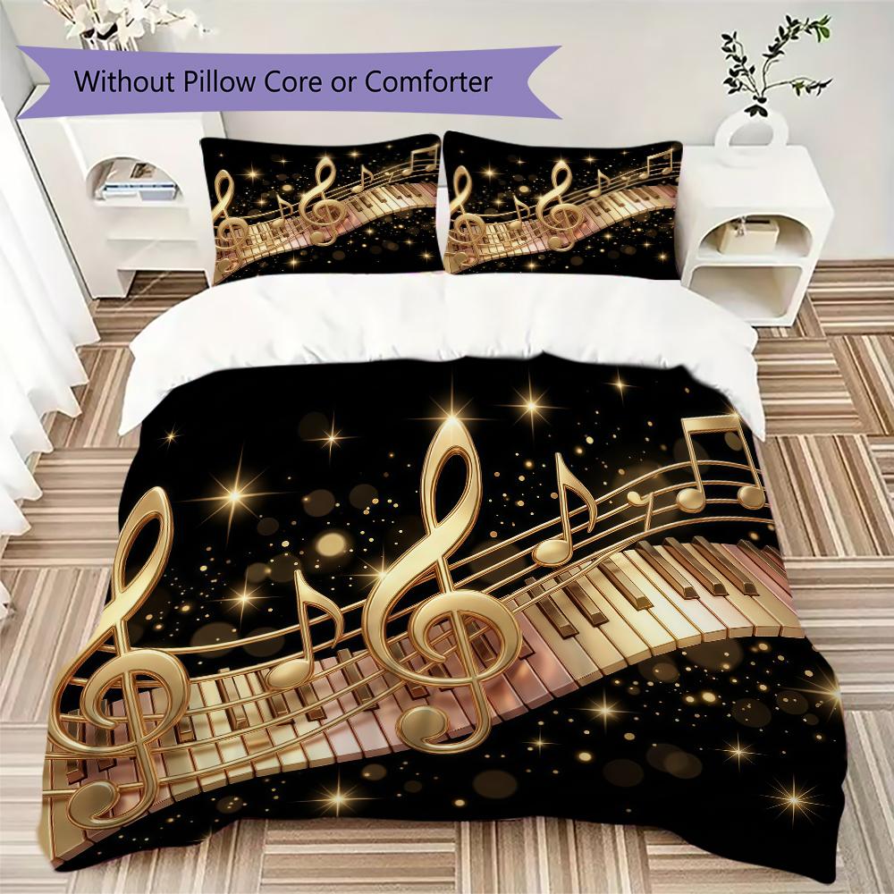 Dynamic Music Melody Pattern Bedding uilt Set uilt Cover Pillowcase Home Decoration Birthday Gift (1 * duvet cover + 2 * pillowcase without core)