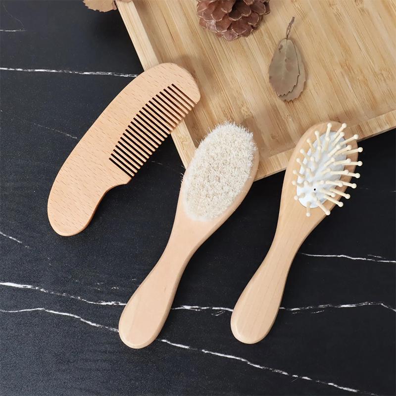New Pattern 2pcs Baby Care Beech Wool Brush Bath Brush Massage Smooth Hair Massage Beech Flat Comb Baby Cleaning Products
