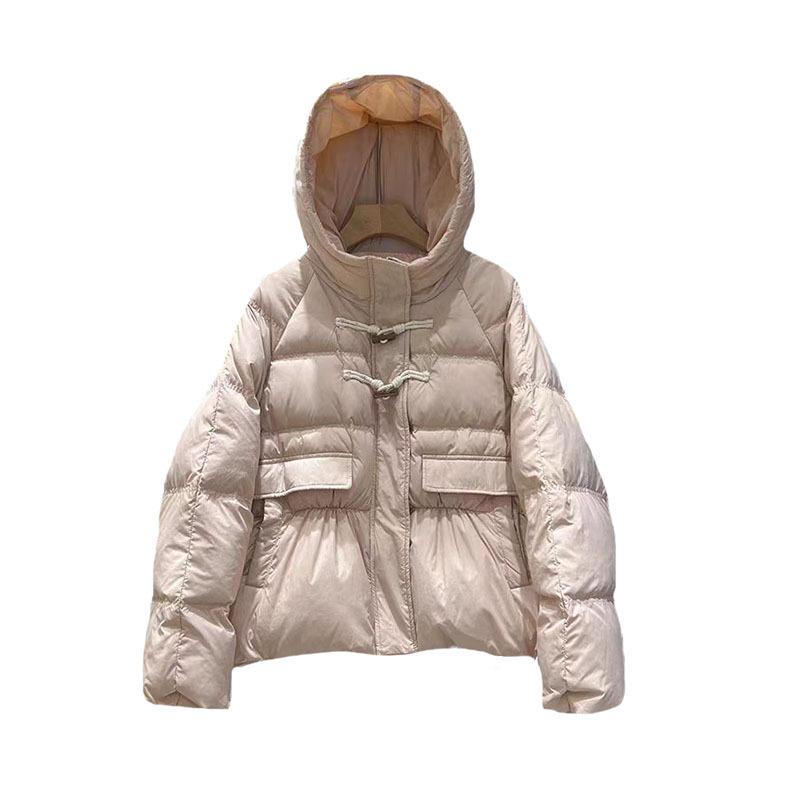 Short hooded down jacket women's 2024 winter fashion sweet barrel buckle thickened white duck down bread jacket tide