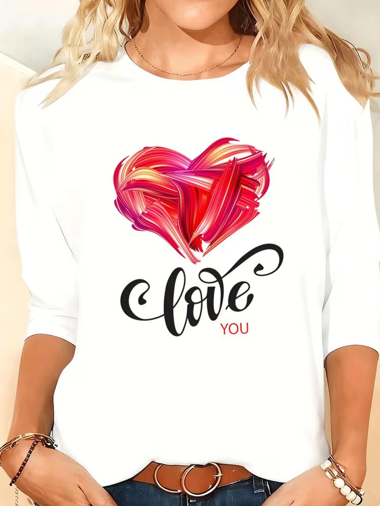 

(Asian Size) letter style cute Print autumn winter spring Women Female Clothing Casual Tee o-neck Long Sleeve T Shirt Fashion Top Graphic T-shirts S