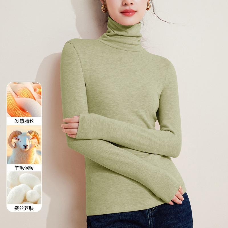 

Шелковый теплый флисовый воротник осенняя одежда женские топы шерстяное термобелье утолщенная флисовая греющая базовая рубашка зимняя XXXL (recommended 135-72.5 kg) зелёный