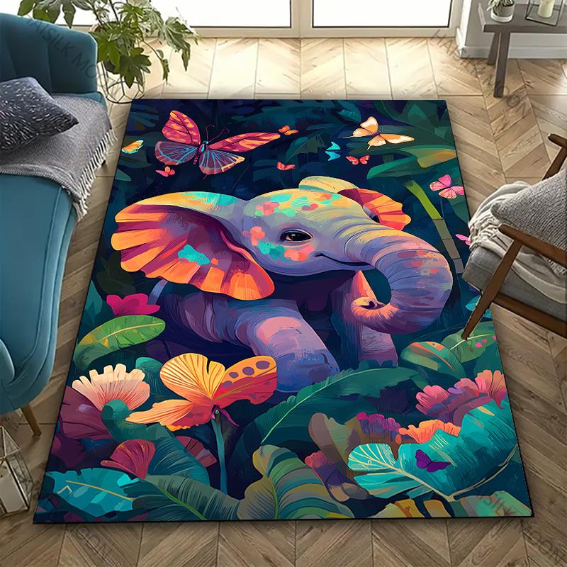 Jungle Color Elephant Children's Fun Carpet Office Mat Living Room Bedroom Sofa Non-slip Mat Modern Decorative Style Rug Gifts