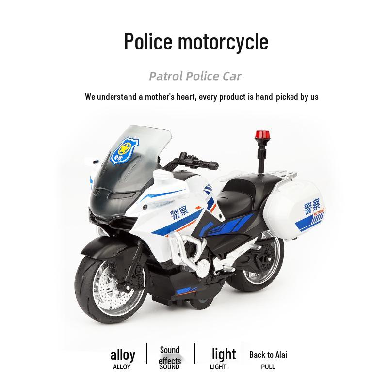 1:10 Alloy Police Motorcycle Pull-Back Toy with Lights & Sound - Gift Box Racing Model