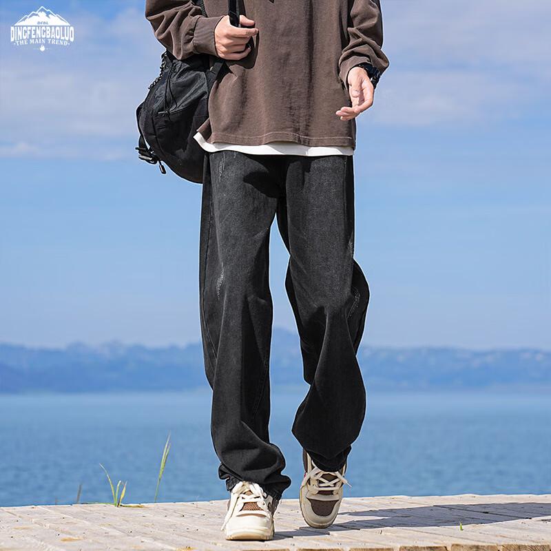 

Dingfengbaoluo Men s American Retro Washed Straight-Leg Jeans L