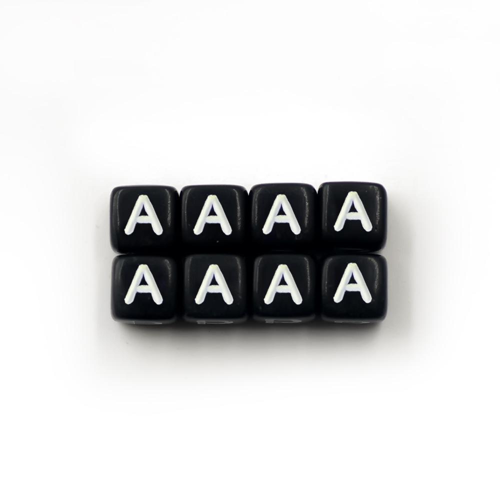 

Акриловые черные бусины 6х6 мм с белыми буквами – Детские самодельные аксессуары для украшений с английскими буквами 100 pcs/pack