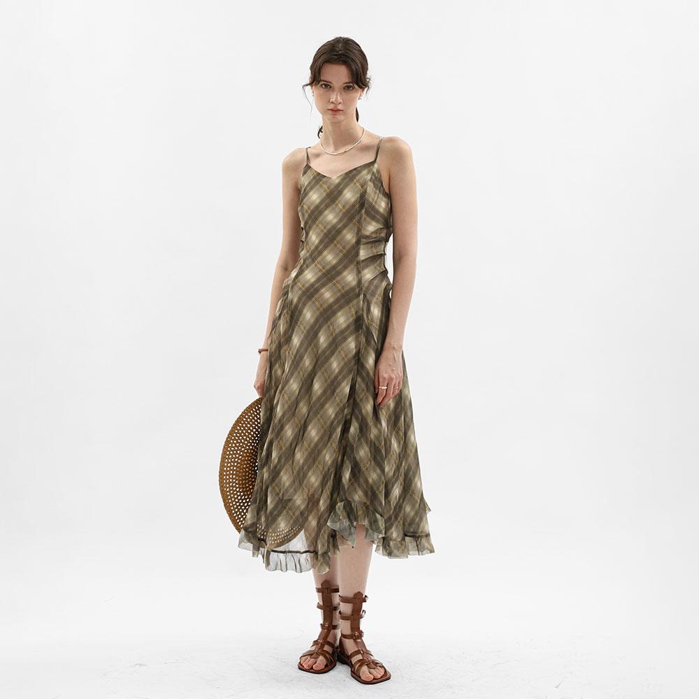 Wednesday Delight Wd_Layered Check Slip Dress_Green