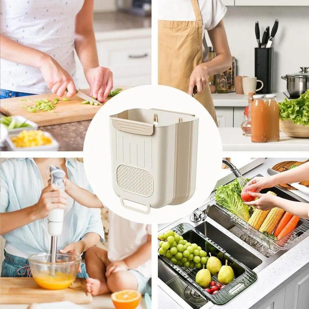 Space-saving Foldable Trash Can Hanging Toilet Storage Bucket Wall Mount Trash Bin  Cabinet Door
