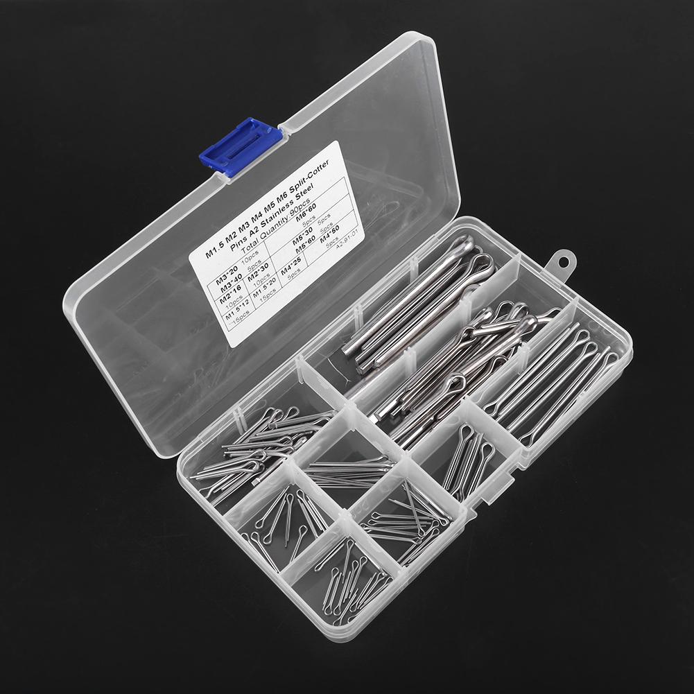90pcs 11 Kinds M1.5 M2 M3 M4 M5 M6 Split Cotter Pins Assortment with Case