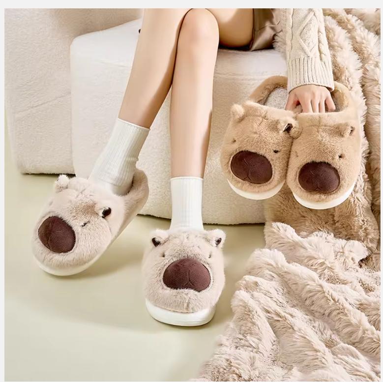 Plush Capybara Slippers Closed Toe Slippers Cute Thermal Home Slippers Comfortable Fluffy Couple Slippers Non-Slip for Men Women